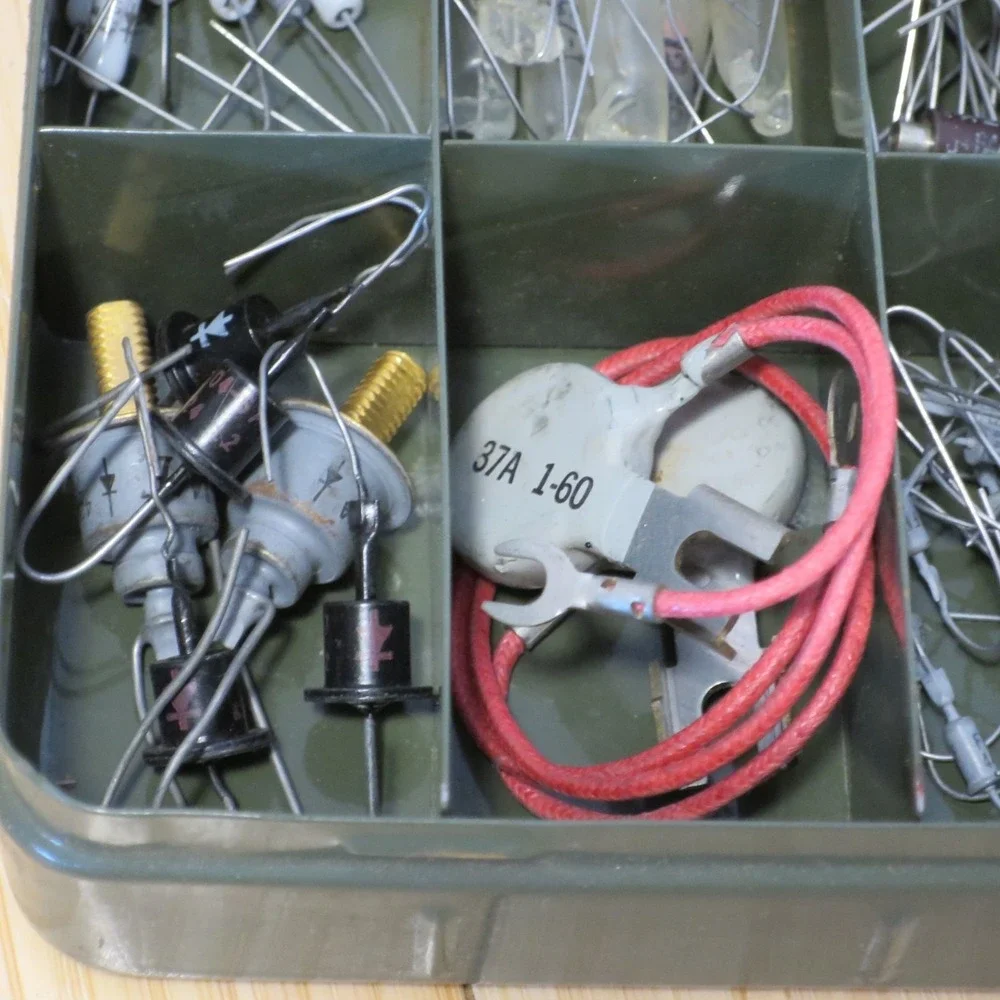 Vintage Assorted Lot of Resistors Lights etc. in Metal Case Lineman 1